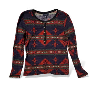 Chaps Ralph Lauren Aztec Southwestern Thermal Henley Boho Cottagecore Large